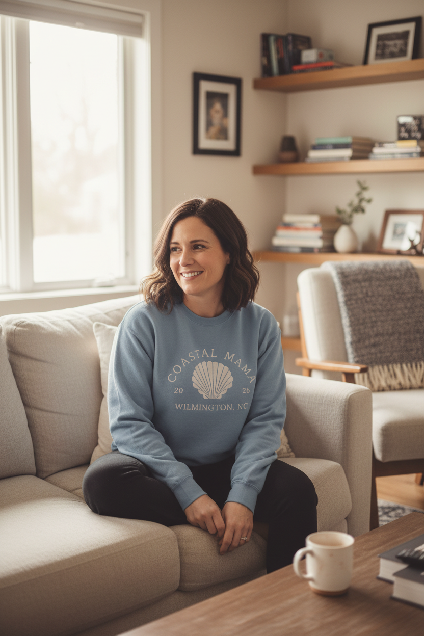 Embroidered Coastal Mama Crew (Chambray)