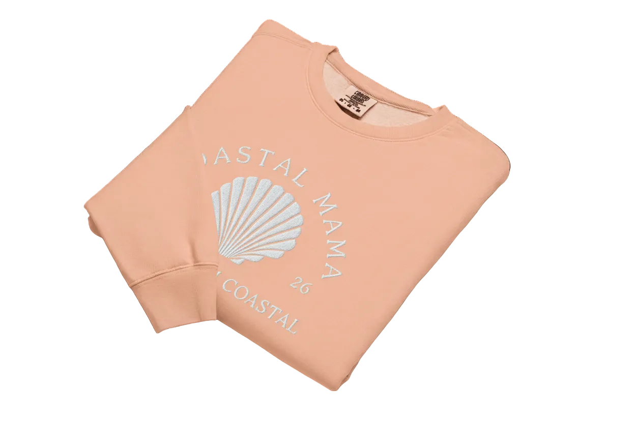 Embroidered Coastal Mama Crew (Peach)