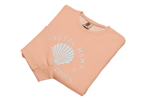Embroidered Coastal Mama Crew (Peach)